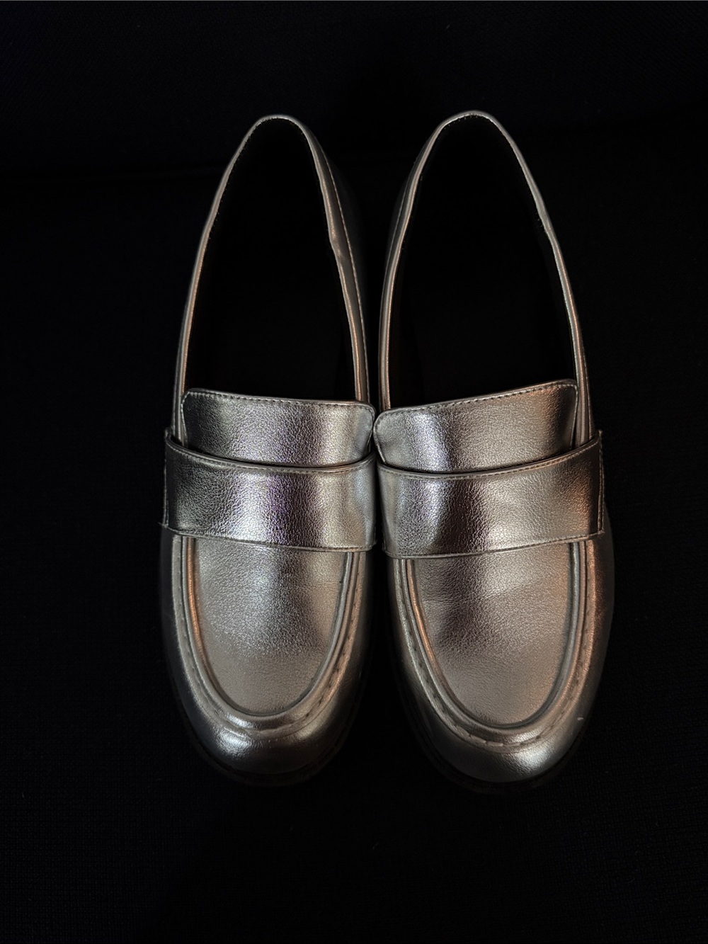 Metallic Silver Penny Loafers for Women